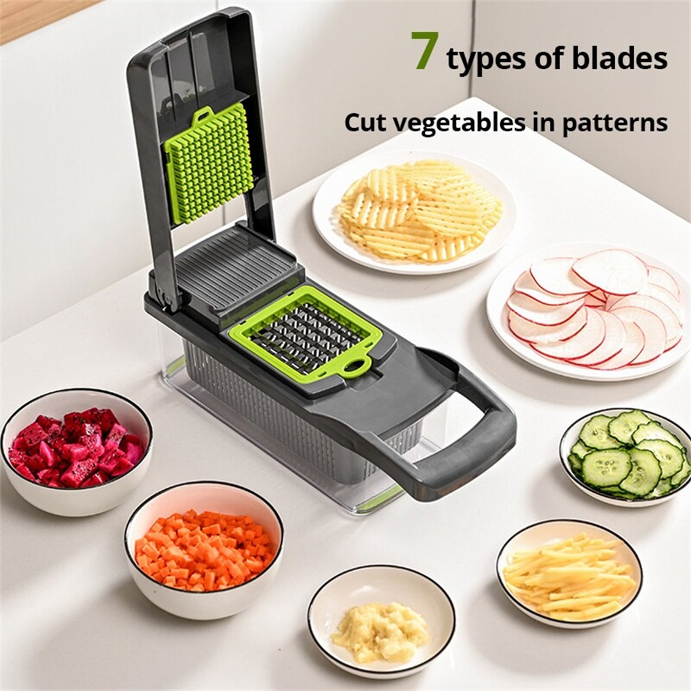 Household Kitchen Gadgets Vegetable Cutter Silk Cutter - قطاعة خضروات متعددة الوظائف 16 قطعة،